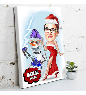 Kadına Yılbaşı Partisi Karikatürlü Kanvas Tablo