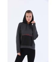 Maraton Oversize Kadın Kapüşonlu Siyahmelanj Sweatshirt