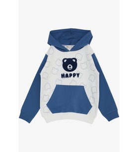 Breeze Erkek Çocuk Sweatshirt Mutlu Ayıcık Nakışlı Kapüşonlu 1.5-5 Yaş, Ekru