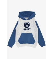 Breeze Erkek Çocuk Sweatshirt Mutlu Ayıcık Nakışlı Kapüşonlu 1.5-5 Yaş, Ekru
