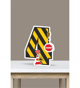 İş Makinaları Temalı Ayaklı Rakam Pano - 4 Yaş (40 cm)