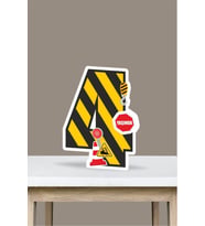 İş Makinaları Temalı Ayaklı Rakam Pano - 4 Yaş (40 cm)