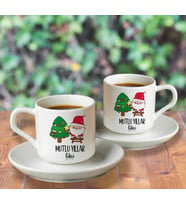 Mutlu Yıllar & Merry Christmas & Yılbaşı & Noel Baba Tasarımlı İkili Türk Kahvesi Fincanı Seti Kişiye Özel