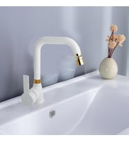 Venita Mat Beyaz Gold Lavabo Bataryası Pirinç 360 Derece Oynar Perlatörlü Siera