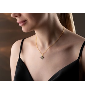 925 ayar papatya silver gece siyahı dört yaprak pırlanta kolye<rose,gold,rodaj>