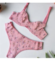 Pembe Penye Çiçek Detaylı Sütyen Takım (Pudra Pembe)