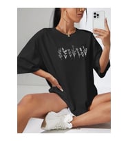 Baskılı Oversize T-shirt - Siyah