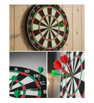 Mey İthalat® Kaliteli Ahşap Dart Tahtası 12 İnç 4 Adet Metal İğne Uçlu Ok