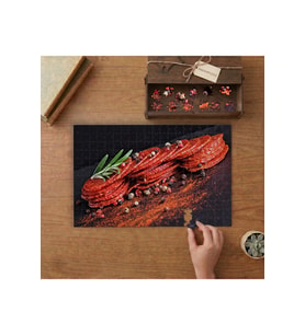 Sucuk Dilimleri - Kekik - Karabiber Tasarımı 240 parça Ahşap Puzzle Ahşap Kutuda MP01104