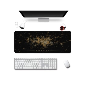 SonicTouch Klavye Mousepad 40x90cm Dikişsiz Pürüzsüz Sıvı Geçirmez Kaymaz Taban Ankara Gece Haritası