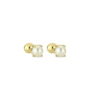 İkili Tragus Doğal İnci Çift Taraflı Top Piercing (Sarı)