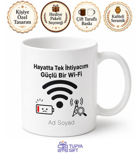 Wi-Fi Temalı Komik Baskılı Kupa Bardak Esprili Hediye Porselen Mug