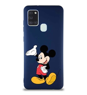 Samsung Galaxy A21S Soft Premier Kapak Mickey Mouse-C Tasarımlı Silikon Kılıf - Lacivert (Şeffaf)