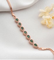 925 Ayar Gümüş Rose Kaplama Zümrüt Taşlı Bileklik