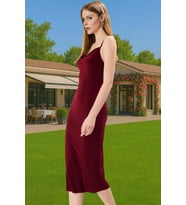 Vücudu Saran Şık Midi Boy Askılı Polyester Örme Elbise Özel Tasarım Seçkin Malzeme Yüksek Kalite