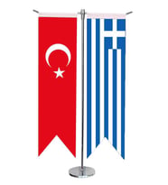 Masa Üstü Kırlangıç Yunanistan + Türk Bayrağı + Krom T Direk Masa Bayrak Seti