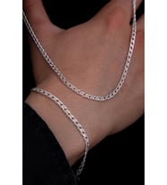 Erkek Gümüş Kolye Bileklik Set - 925 Ayar Rambo Model Gümüş Kolye Bileklik Set 53246452343524