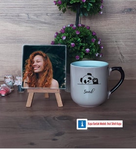 Sevimli Panda Fotoğraflı Dekoratif Taş, Kupa Bardak Beyaz Hediye (Model 10)