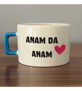Anam Da Anam Baskılı Kadınlar Günü Mavi Kulplu C Fincan