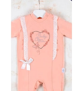 Love Kalp Nakışlı % 100 Pamuk Kız Bebek Tulumu