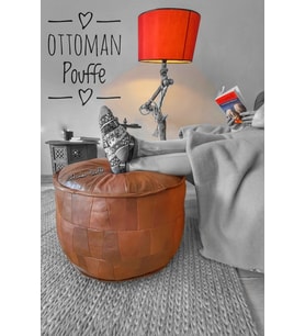 Hakiki Kuzu Derisi El Yapımı Bohem Puf Yer Minderi 60x40cm