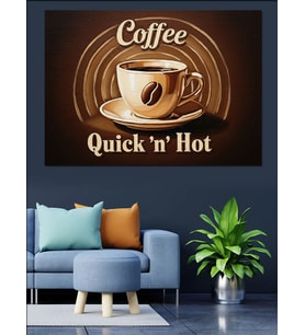 Quick N Hot Kahve Logosu Dekoratif Kanvas - Mdf Ahşap Tablo