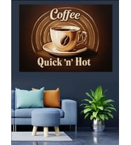 Quick N Hot Kahve Logosu Dekoratif Kanvas - Mdf Ahşap Tablo