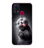 PrintiFy Samsung Galaxy M31 ile Uyumlu 1mm Slim Fit Kedi 2 050c Baskılı Şeffaf  Kılıf