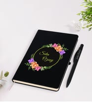 BK Gift Kişiye Özel Çiçek Desenli Siyah Defter Kalem Seti-6
