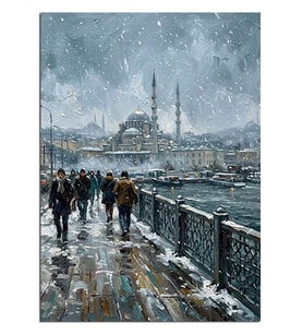 Karda Yürüyen İstanbul Manzarası Dekoratif Kanvas - Mdf Ahşap Tablo