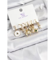 Pirinç Zİrkon Taşlı Kelebek ve Yıldız Model Gold Renk 3'lü Çift Kadın Küpe (Altın)
