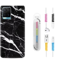 Vivo Y11S Y21S Y20 Y20S Y70 Kılıf Kablo Koruma Spiral Silikon Siyah Şerit Mermer 1318