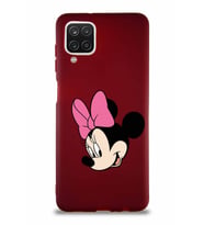 Samsung Galaxy A12 Soft Premier Kapak Minnie Mouse-B Tasarımlı Silikon Kılıf - Mürdüm (Şeffaf)