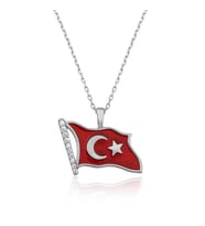 Gümüş Türk Bayrağı Bayan Kolye