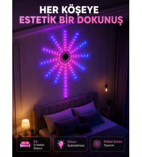 Telefon Kontrollü RGB Fireworks LED Işık Çok Renkli Dekoratif Duvar Lambası