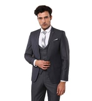 Düz Slim Fit Yelekli Füme Takım Elbise  Wessi