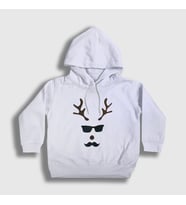 Presmono Unisex Çocuk Beyaz Male Deer Yılbaşı Kapüşonlu Sweatshirt 271510tt