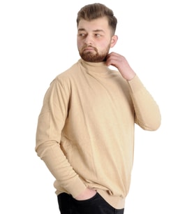 Mode XL Büyük Beden Erkek Kazak Balıkçı Yaka 22205 Bej