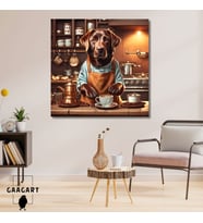 Kare Kanvas Kahve Köşesi Cafe Tablosu Barista Kahverengi Labrador