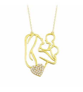 Anne Bebek Altın Kolye Kalp'li 14K Gold