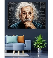 Einstein Kara Tahta Fonlu Portresi Dekoratif Kanvas - Mdf Ahşap Tablo