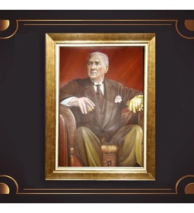 Altın Varaklı Çerçeveli Paspartulu Atatürk Tablo z4980 (Gold)