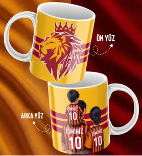 Aile Temalı İsim Ve Numara Baskılı Sarı Kırmızı Aslan Tasarımlı Kupa Bardak - Hediyelik