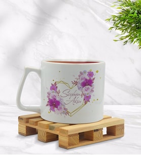BK Gift Kişiye Özel Çiçek Tasarımlı Middle Beyaz Kupa Bardak Model 3