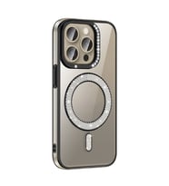 Apple iPhone 15 Pro Max Uyumlu Kılıf Pırlanta Taş Tasarımlı M-safe Şarj Özellikli Zore Karetta Silikon Kapak (Siyah)