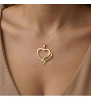 Kişiye Özel 925 Ayar Gümüş Tasarım Kalp Çift İsim Kolye (Gold)