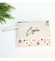 İsme Özel Renkli Çiçekli ve Yaprak Desenli Clutch Çanta