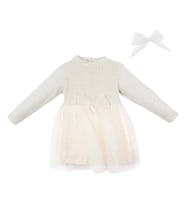 Kız Bebek Beyaz Pullu Simli Tüllü Fiyonklu Elbise