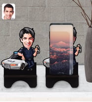 BK Gift Kişiye Özel Erkek Polis Karikatürlü Ahşap Biblo Telefon Standı-2