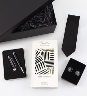 Kişiye Özel Özel Kol Düğmesi & 32 GB Usb Siyah Touch Kalem & Kravat & Pomellos Kolonya Hediye Seti